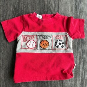 Vintage Fisher-Price Red Short-Sleeve Sports Tee with Baseball Basketball Soccer
